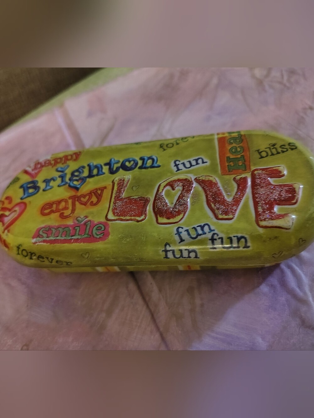 Brighton Vintage Hard Shell Eyeglass Case Love Happy Print Hardcase Storage